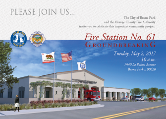 Invitation card to groundbreaking ceremony for Fire Station No. 61